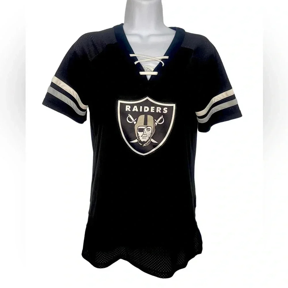 Women's Black Raiders Lace-Up Top